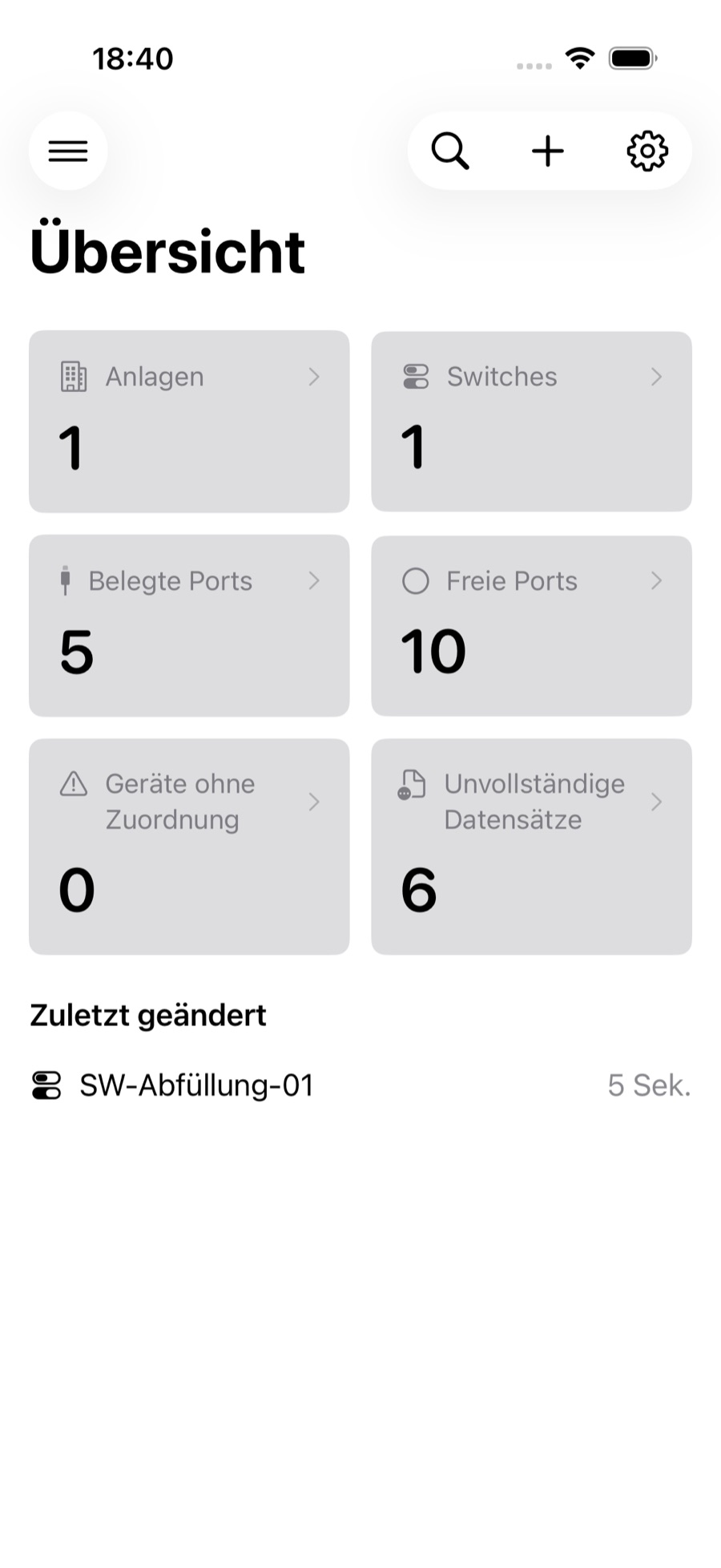 OT SwitchPort Übersicht mit Beispieldaten