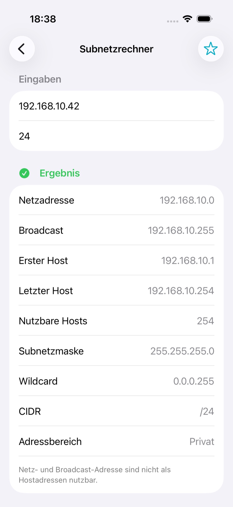 OT Toolbox Subnetzrechner mit Ergebnis