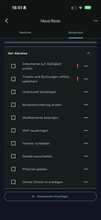 TripBag-Vorlagen für Ferienpark, Familienurlaub, Campingtrip, Geschäftsreise und Skiurlaub